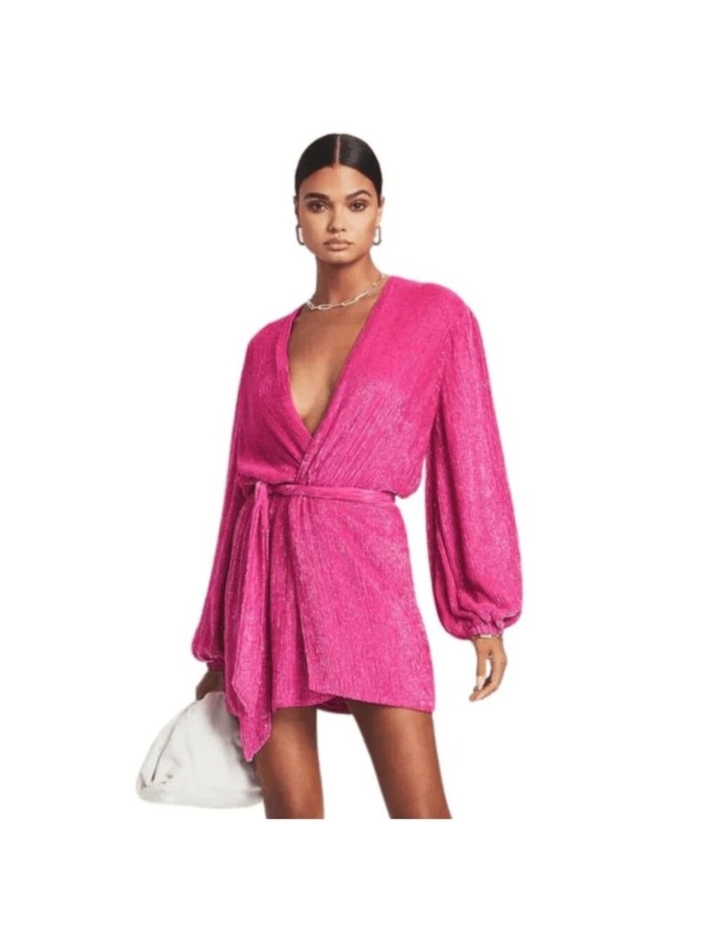 Retrofete Sequins Beaded Gabrielle Robe Wrap Dress in Hot Pink Size XS